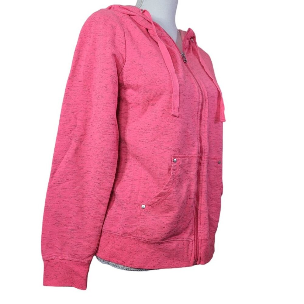 Made for Life Full Zip Sweatshirt Hooded Drawstring Women Large Hot Pink Heather